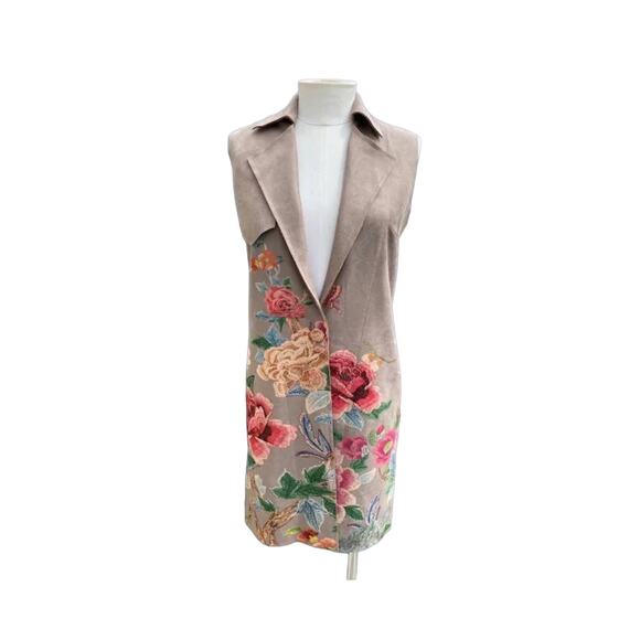 Anthropologie Solitaire Size M Long Faux Suede Floral Accents Boho Southwestern - Picture 1 of 11